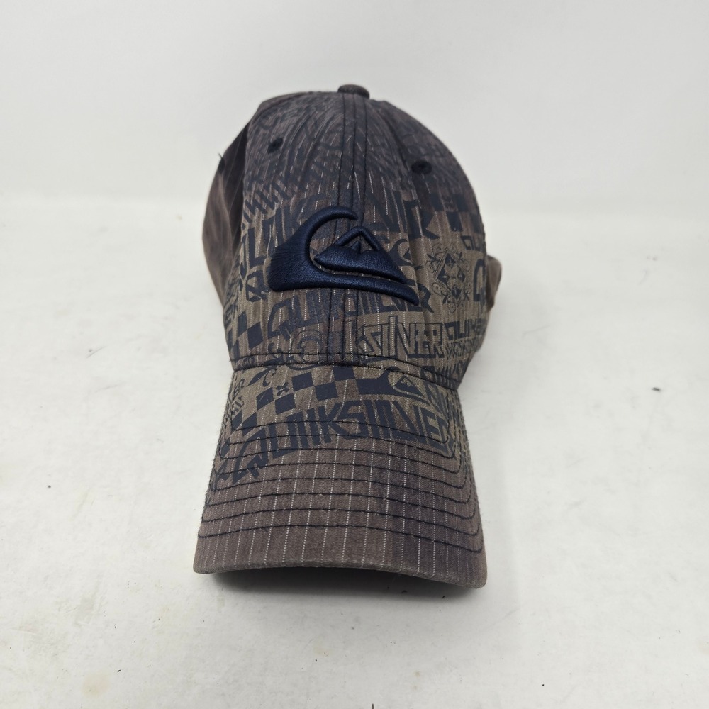 Quiksilver Flexfit Hat Mens Faded Black Grey Pinstripe Logo Print Baseball Cap